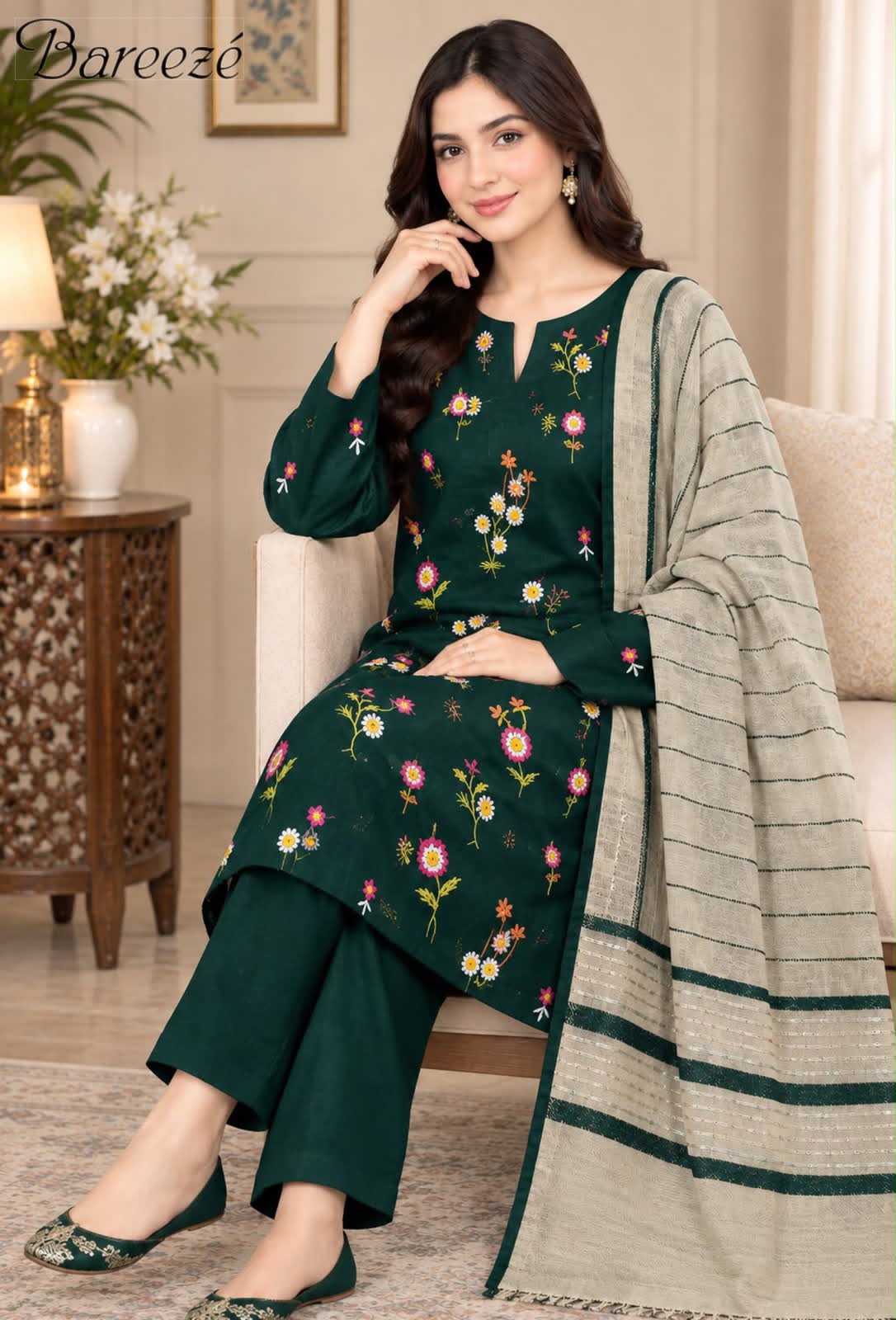 Dhanak embroidered luxury unstitched 3pc suit